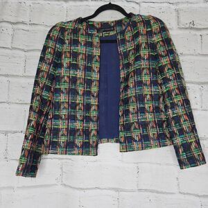 Zara Tweed Multicolor Lined Blazer Womens Jacket Size Small Career Blogger